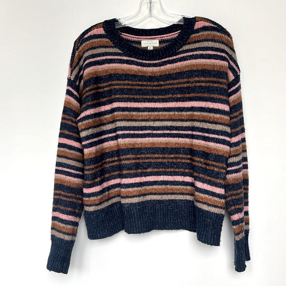 Lucky Brand Sweaters - Lucky Brand Striped Scoop neck Long Sleeve sweater Sz SP Navy Pink Rust Beige